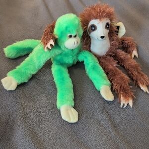 Plush Monkey and Sloth Stuffed Animals - Green and Brown